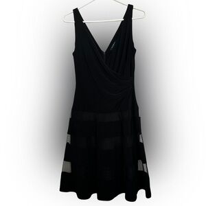 Lauren by Ralph Lauren Black Sleeveless Mini Dress Sheer Mesh Stripes Size 8